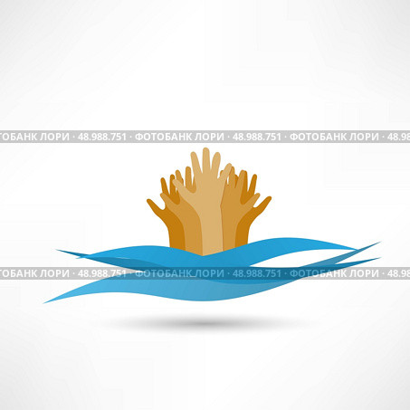 Drowning and reaching out hand for help. Стоковая иллюстрация, агентство Ingram Publishing / Фотобанк Лори
