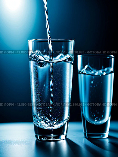 Два стакана воды. Стоковое AI-изображение, AI-художник Инна Пецко / Фотобанк Лори