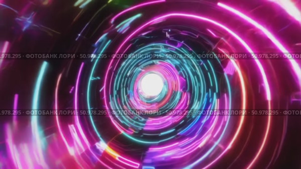 Dynamic neon tunnel burst with vivid light trails and pulsating energy. Стоковое AI-видео, аниматор Владимир Федоров / Фотобанк Лори