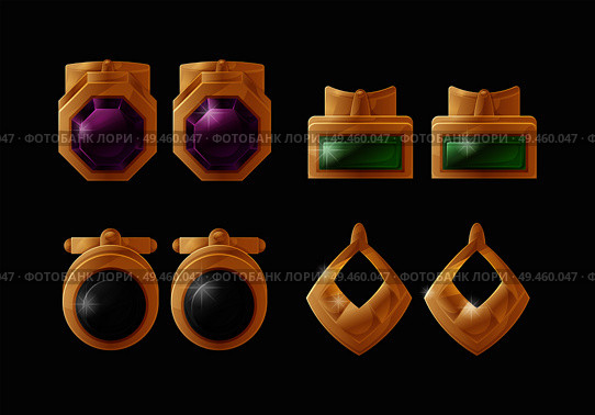 Ear clips golden earrings isolated on black background. Collection of female stylish accessories with ruby stones, gold decoration for ears, treasure items. Ear Clips Golden Earrings Isolated on Black Vector. Стоковая иллюстрация, агентство Ingram Publishing / Фотобанк Лори
