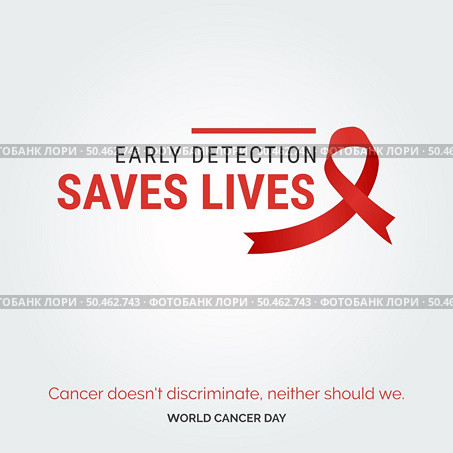 Early Detection Saves Lives Ribbon Typography. Cancer doesn’t discriminate. neaither should we - World Cancer Day. Стоковая иллюстрация, агентство Ingram Publishing / Фотобанк Лори