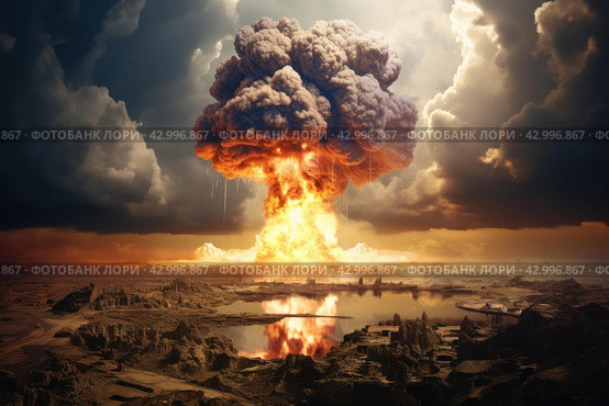Eerie Nuclear explosion cloud smoke. Generate Ai. Стоковое AI-изображение, AI-художник Иван Рябоконь / Фотобанк Лори