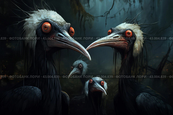 Eerie Skull creepy blood demons birds. Generate Ai. Стоковое AI-изображение, AI-художник Иван Рябоконь / Фотобанк Лори
