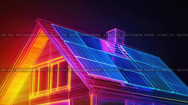 efficiency x-ray of solar panels on house ai generated. Стоковое AI-изображение, AI-художник Vectorwin / Фотобанк Лори