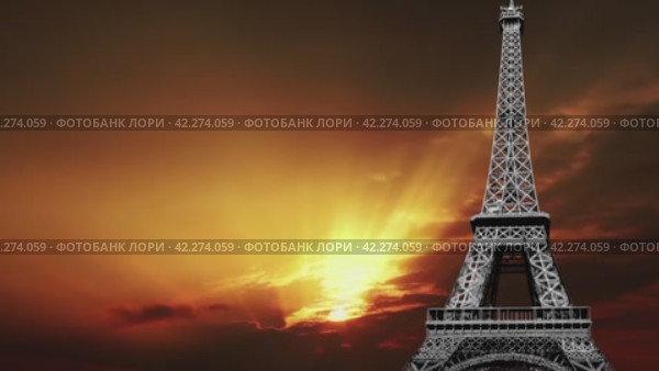 Eiffel Tower in Paris, France (against the background of the sunset, 4K, time lapse, with zoom) (2024 год). Стоковое видео, видеограф Владимир Журавлев / Фотобанк Лори