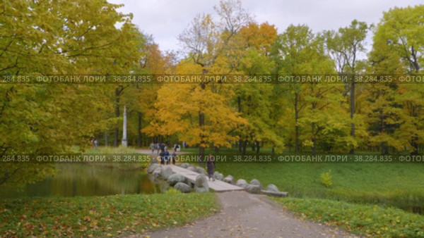 Екатерининский парк (Царское Село). Пруды Большого каскада, Чёртов мост. Catherine Park (Tsarskoye Selo). Ponds of the Grand Cascade, the Devil's Bridge. (2021 год). Редакционное видео, видеограф Евгений Романов / Фотобанк Лори