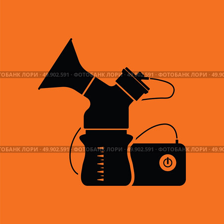 Electric breast pump icon. Orange background with black. Vector illustration. Стоковая иллюстрация, агентство Ingram Publishing / Фотобанк Лори
