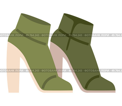 Elegant green boots isolated woman footwear, pair of womens high-heeled shoes silhouette isolated on white background. Fashionable females booties. Clothing and garment, womens wardrobe item. Green boots isolated woman footwear, high-heeled shoes silhouette isolated on white background. Стоковая иллюстрация, агентство Ingram Publishing / Фотобанк Лори