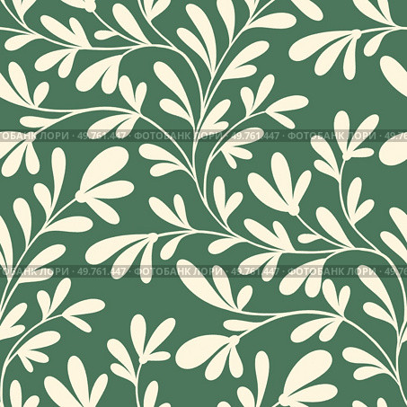 Elegant pattern featuring cream branches and leaves against a green background.. Cream Trailing Branches on Green. Стоковое фото, агентство Ingram Publishing / Фотобанк Лори