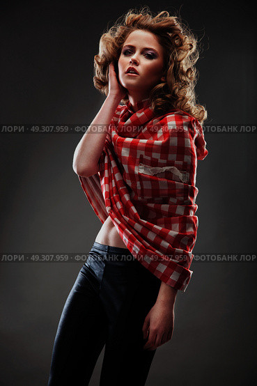 Elegant, sensual woman wearing a checked shirt. Стоковое фото, агентство Ingram Publishing / Фотобанк Лори