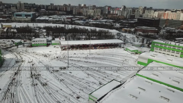 Электродепо "Лихоборы" в Москве с коптера. Стоковое видео, видеограф Кузнецов Максим / Фотобанк Лори