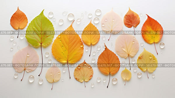 elm autumn leaves on white ai generated. Стоковое AI-изображение, AI-художник Vectorwin / Фотобанк Лори