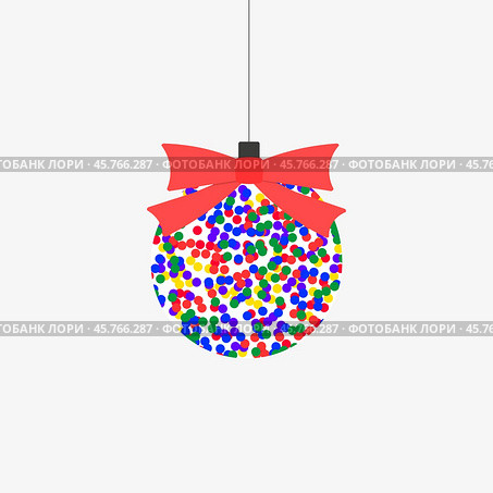 Елочная игрушка с разноцветными конфетти в плоском стиле. Christmas ball with colorful confetti in flat style. Стоковая иллюстрация, иллюстратор Ирина Щербакова / Фотобанк Лори