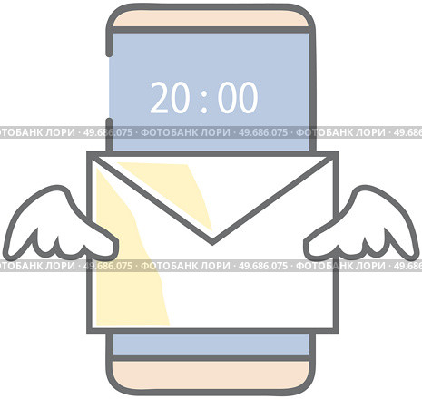 Email notification on smartphone screen. App for chatting and mailing icon. Program for online communication via Internet. Virtual mailbox with digital letter on display. Phone application with mail. Email notification, app for chatting and mailing. Virtual mailbox with digital letter on display. Стоковая иллюстрация, агентство Ingram Publishing / Фотобанк Лори
