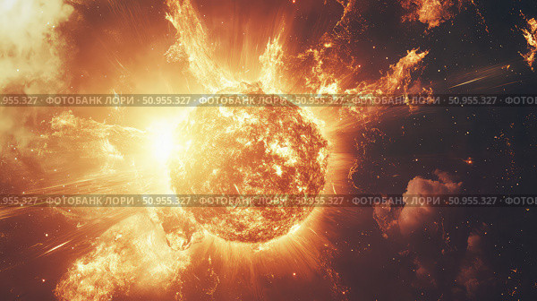 energy exploding solar flare ai generated. Стоковое AI-изображение, AI-художник Vectorwin / Фотобанк Лори