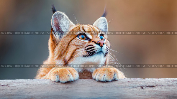 Enigmatic Feline: A Bobcat's Gaze into the Unknown, Lost in Wonder. Стоковое AI-изображение, AI-художник Данила Большаков / Фотобанк Лори