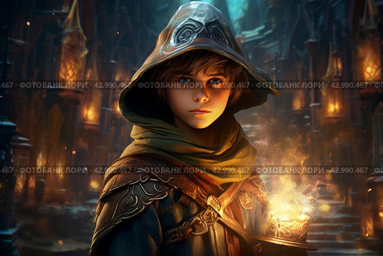 Enigmatic Mage child fantasy dungeon. Generate Ai. Стоковое AI-изображение, AI-художник Иван Рябоконь / Фотобанк Лори
