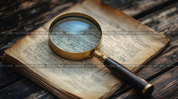 enlarge document magnifying glass ai generated. Стоковое AI-изображение, AI-художник Vectorwin / Фотобанк Лори
