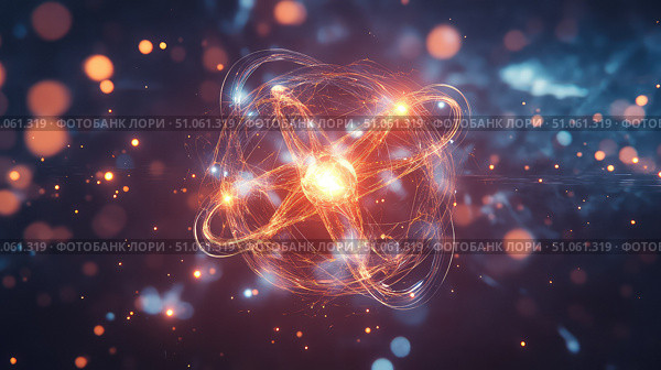 entanglement flying quantum particle ai generated. Стоковое AI-изображение, AI-художник Vectorwin / Фотобанк Лори