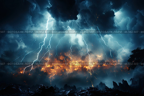 Ethereal Skies: Thunderous Symphony Unleashed in a Vast, Lightning-Filled Cloud. Стоковое AI-изображение, AI-художник Данила Большаков / Фотобанк Лори