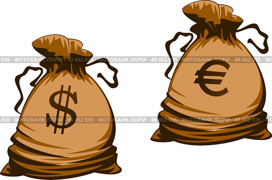 Euro and dollar money bag. Стоковая иллюстрация, иллюстратор VectorTradition / Фотобанк Лори