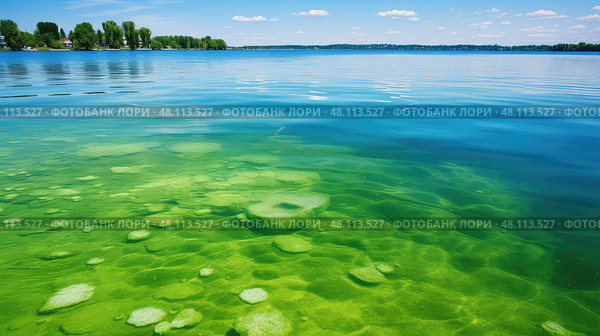 eutrophication water growth ai generated. Стоковое AI-изображение, AI-художник Vectorwin / Фотобанк Лори