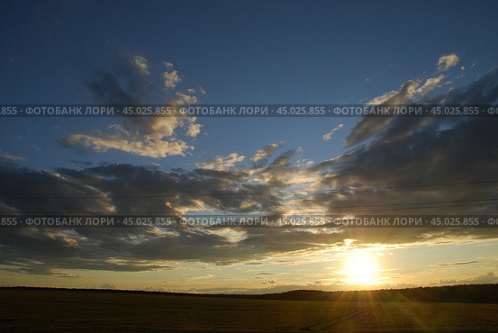Evening sunset over the field. Стоковое фото, фотограф Andrew_Swarga / Фотобанк Лори