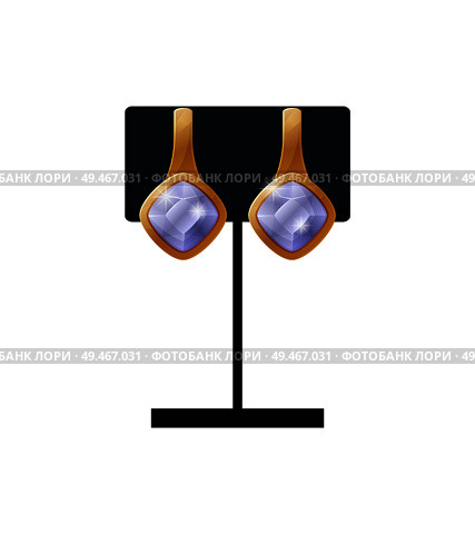 Expensive earrings on black stand vector illustration of woman stylish accessories with sapphire stones, silver or platinum decoration for ears isolated on white. Expensive Earrings on Black Stand Vector Illustration. Стоковая иллюстрация, агентство Ingram Publishing / Фотобанк Лори