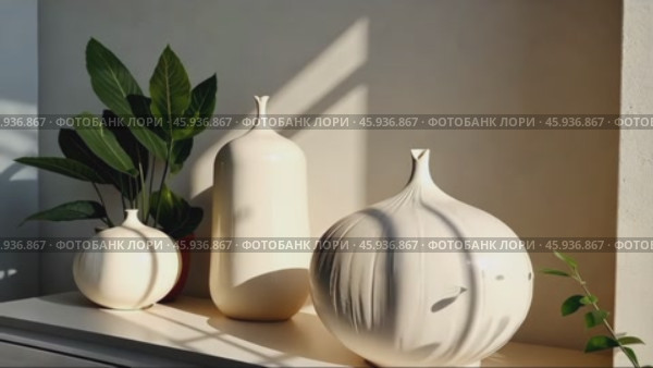 Explore Minimalist Ramadan Decorations With Elegant Vases and Lush Greenery, Enhancing Your Home Aesthetic During the Holy Month. Стоковое AI-видео, аниматор Sergey Grishin / Фотобанк Лори