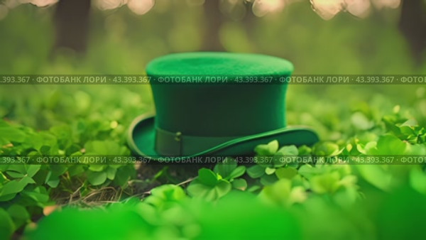 Explore the magic of the woods with this captivating close-up shot of a vibrant green leprechaun hat nestled among lush clover under the soft glow of a setting sun. Стоковое AI-видео, аниматор Данила Большаков / Фотобанк Лори