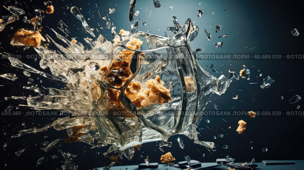 explosion glass shattering ai generated. Стоковое AI-изображение, AI-художник Vectorwin / Фотобанк Лори