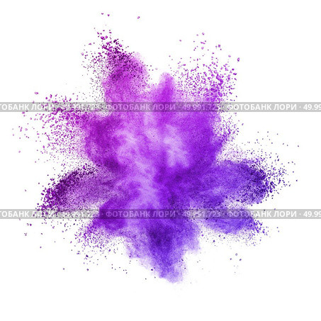 Explosion of colored powder, isolated on ultra violet background. Inventive and imaginative, Ultra Violet lights the way to what is yet to come. Color of the Year 2018 Pantone. Explosion of colored powder, isolated on ultra violet background. Стоковое фото, агентство Ingram Publishing / Фотобанк Лори