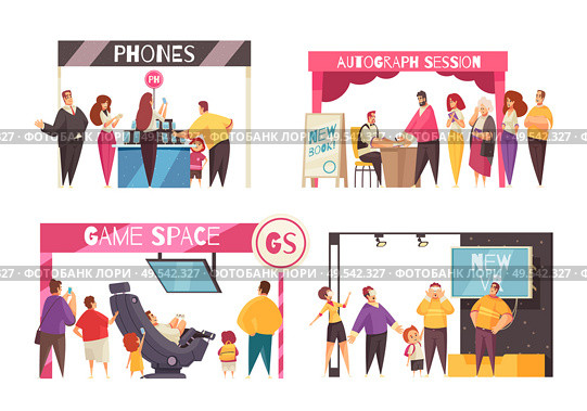 Expo stand concept icons set with technology symbols flat isolated vector illustration. Стоковая иллюстрация, агентство Ingram Publishing / Фотобанк Лори