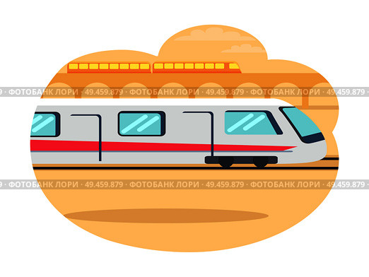 Express-train riding fast, railroad mean of transport allowing people commute to work, traveling quickly, bridge on background vector illustration. Express-Train Riding Fast Vector Illustration. Стоковая иллюстрация, агентство Ingram Publishing / Фотобанк Лори