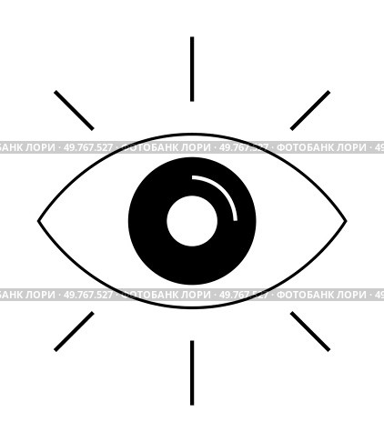 Eye with lines radiating outward from it in minimalist, monochrome style. Ideal for vision, focus, awareness, mindfulness, and observation themes. Simple, clean design.. Black and White Eye with Radiating Lines A Symbol of Focus, Vision, and Awareness. Стоковая иллюстрация, агентство Ingram Publishing / Фотобанк Лори