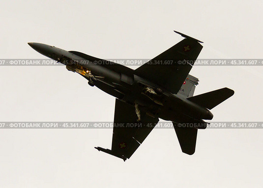 F/A-18C Hornet landing at Emmen Airport, Switzerland (2020 год). Редакционное фото, фотограф Яков Филимонов / Фотобанк Лори