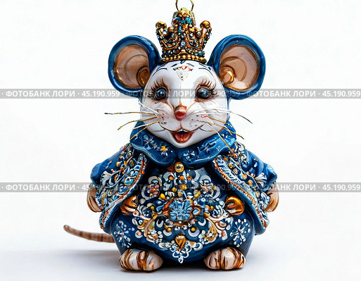 Fabulous Mouse King, colorful Christmas tree toy, papier-mache. New Year's festive atmosphere. New Year's card. Стоковое AI-изображение, AI-художник Сергей Елизарьев / Фотобанк Лори