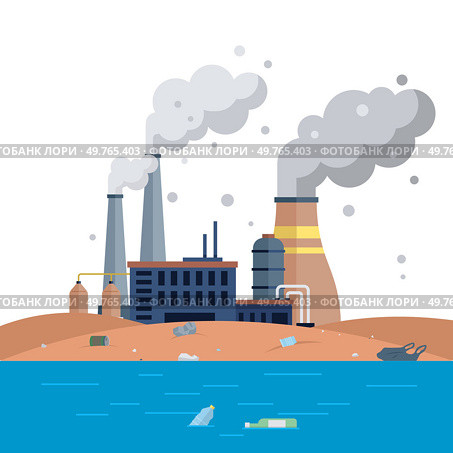 Factories vector illustration. Factories metaphor is dance, each movement step in choreography industrialized creation Industrial buildings, monuments innovation, house treasures technological. Factories. Pollution is dissonance, disrupting harmony environmental ecosystem. Стоковая иллюстрация, агентство Ingram Publishing / Фотобанк Лори
