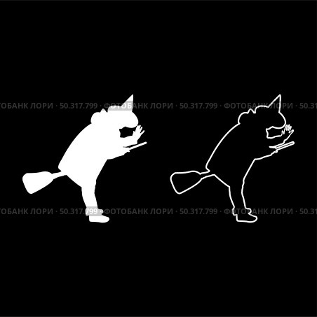 Fairy Wizard Witch flying on broom Subject for Halloween concept silhouette white color vector illustration solid outline style simple image. Fairy Wizard Witch flying on broom Subject for Halloween concept silhouette white color vector illustration solid outline style image. Стоковая иллюстрация, агентство Ingram Publishing / Фотобанк Лори