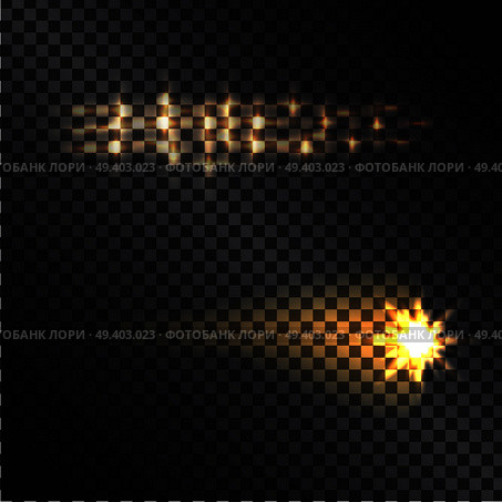 Falling fiery comet and distant shining stars realistic light effects on transparent background. Flashes and blinding star vector illustrations for science or magic concepts. Realistic Light Effects on Transparent Background. Стоковая иллюстрация, агентство Ingram Publishing / Фотобанк Лори