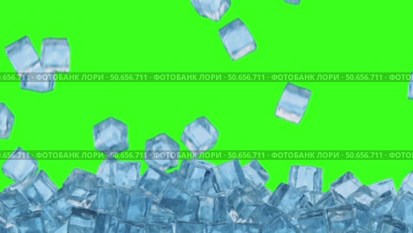 Falling ice cubes isolated on green background. 3d illustration. 4K video. Стоковая анимация, аниматор Николай Евсюков / Фотобанк Лори