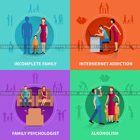 Family  Conflict Design Concept Set. Psychological causes of family conflict flat design concept set  vector illustration. Стоковая иллюстрация, агентство Ingram Publishing / Фотобанк Лори