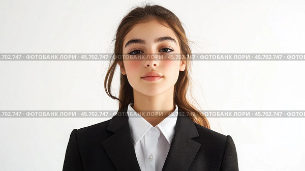 Fashionable teenage model showcasing a classic preppy look. Стоковое AI-изображение, AI-художник Sabyna75 / Фотобанк Лори