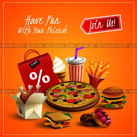 Fast Food Cartoon Background. Стоковая иллюстрация, агентство Ingram Publishing / Фотобанк Лори