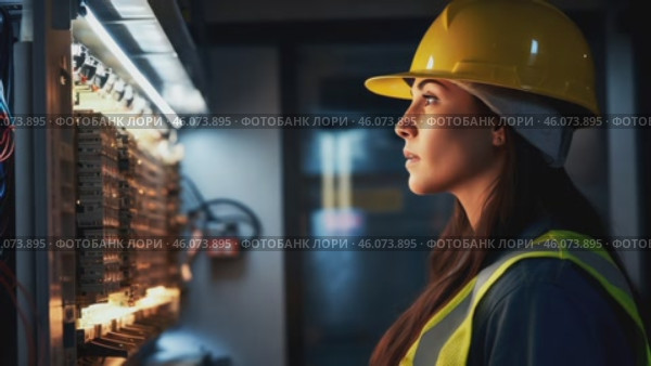 Female electrician working in switchboard with electrical connecting cable. Work in repair shops and maintenance services. Stress, nerves. Стоковое видео, видеограф ALLA YURTAYEVA / Фотобанк Лори