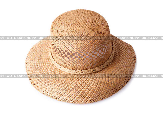 female summer straw hat isolated on white background. Стоковое фото, агентство Ingram Publishing / Фотобанк Лори