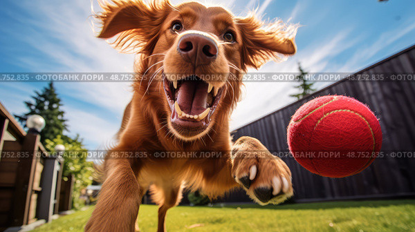 fetch red rubber ball ai generated. Стоковое AI-изображение, AI-художник Vectorwin / Фотобанк Лори