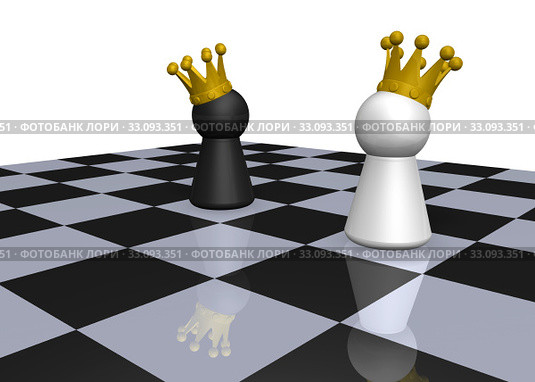 figures with crown on chessboard - 3d illustration. Стоковое фото, фотограф Jörg Röse-Oberreich / PantherMedia / Фотобанк Лори