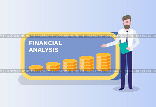 Financial analysis vector, presenter with infographic made in coins, gold money assets, predictions of banking service. Presenting new ideas of bank. Financial Analysis Man Presenting Infochart Vector. Стоковая иллюстрация, агентство Ingram Publishing / Фотобанк Лори