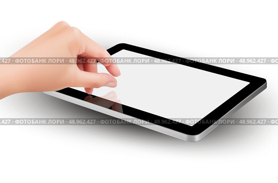 Fingers pinching to zoom tablet’s screen. Vector. Стоковая иллюстрация, агентство Ingram Publishing / Фотобанк Лори